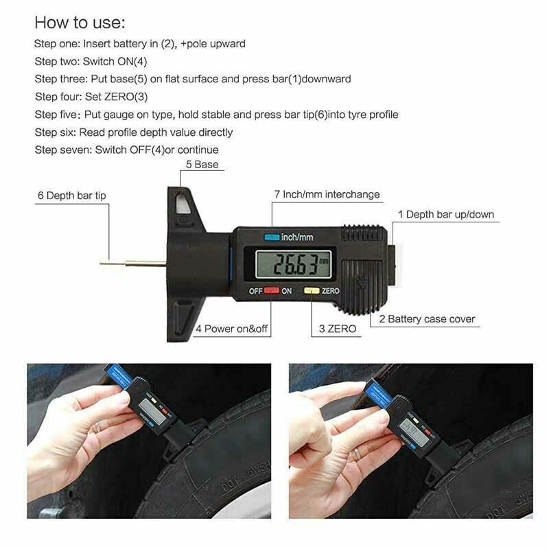 LCD Digital Profiltiefenmesser Reifenprofilmesser Tiefenmesser