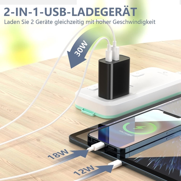 Usb-C-Ladegerät 30W 2 Port Schnelles Typ-C-Wandladegerät Net