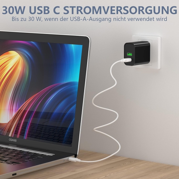 Usb-C-Ladegerät 30W 2 Port Schnelles Typ-C-Wandladegerät Net